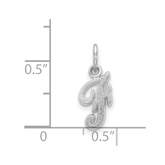 14k White Gold, Sadie Collection, Mini Satin Script Initial F Charm - Picture 4 of 6